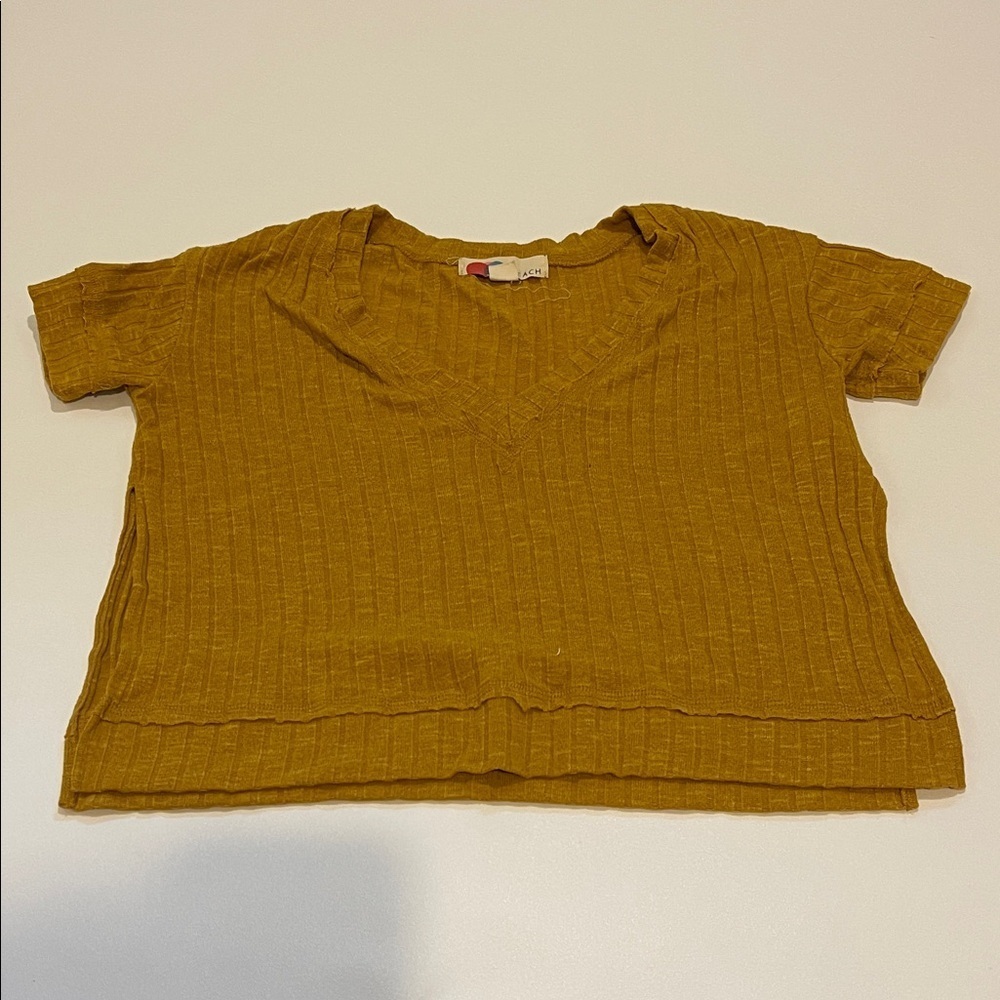 Free People Beach Mustard Ribbed V-Neck Top